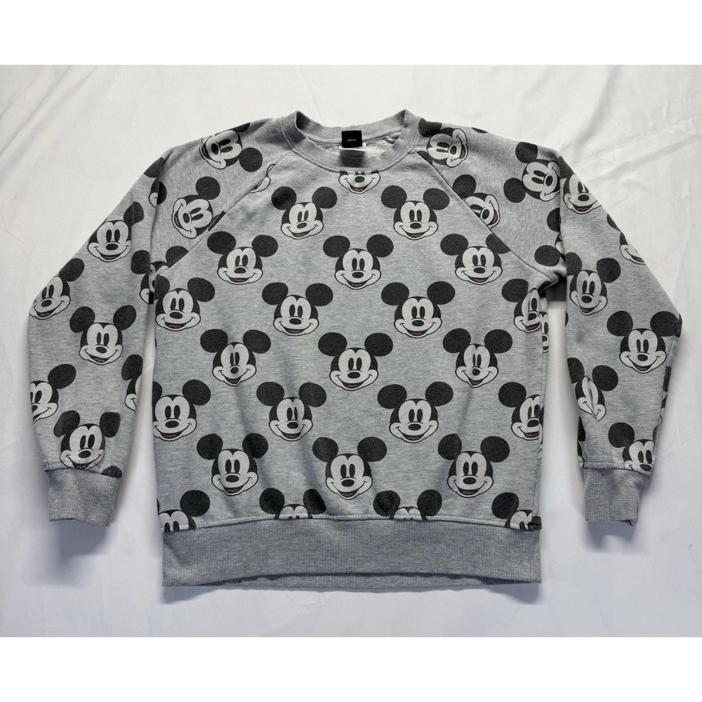 Disney Mickey Mouse All-Over Print Crewneck Sweatshirt M gray *stain